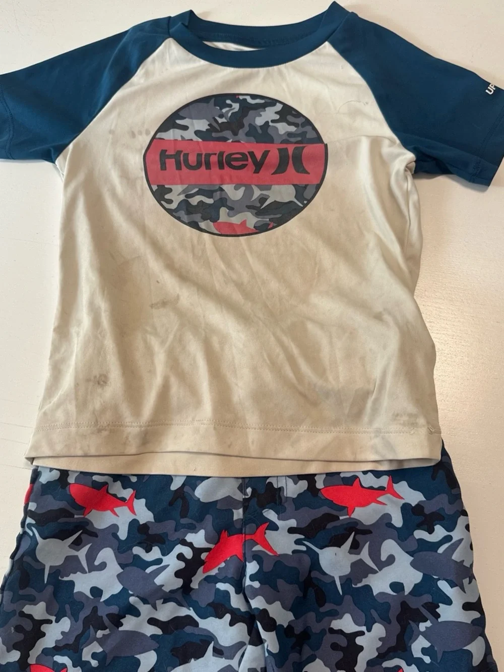 Hurley Boys' 2-Piece swim Sets with Camo Logo - Blue & Cream